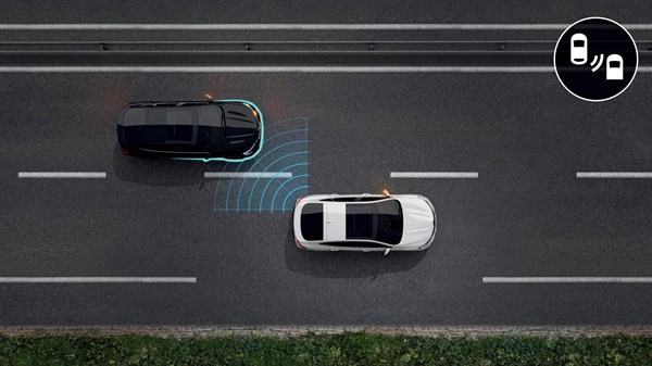 an example of the system that checks the blind spot with two cars. Our car is white and the other car is black