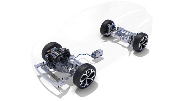 the skeleton of the engine and battery of the mild hybrid advanced