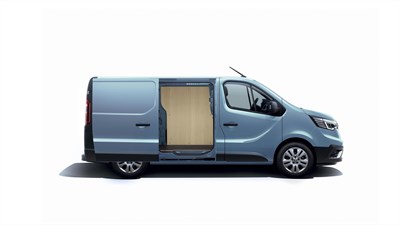 a gray renault new trafic with an opened side door